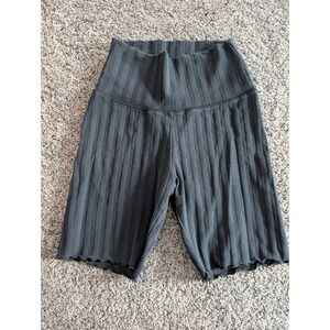 Aerie OFFLINE Ribbed Bike Shorts Black High Rise Lettuce Hem Size S P‎